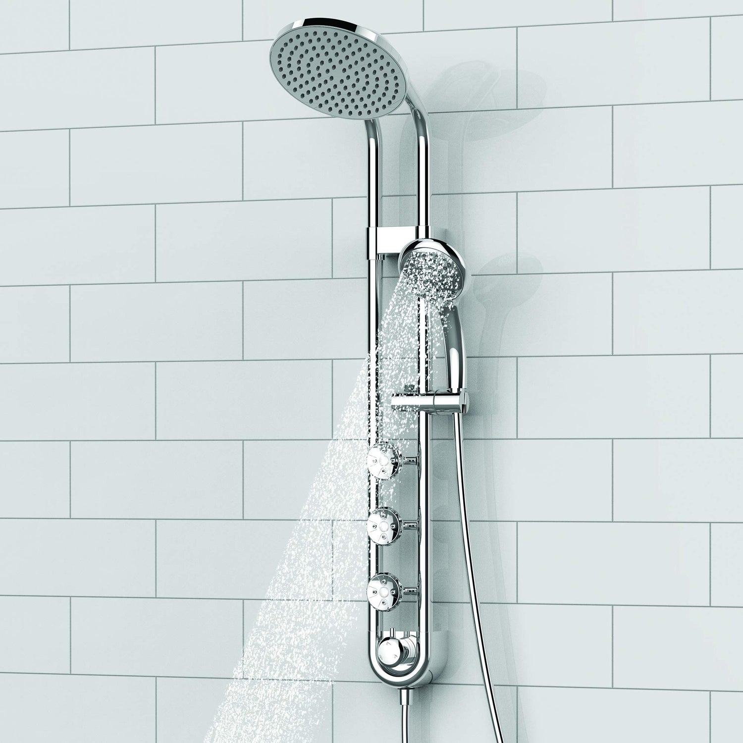 PULSE ShowerSpas 1058-CH Saturn Shower System with 8" Rain Showerhead, 3 Body Sprays, 5 Function Hand Shower, Polished Chrome
