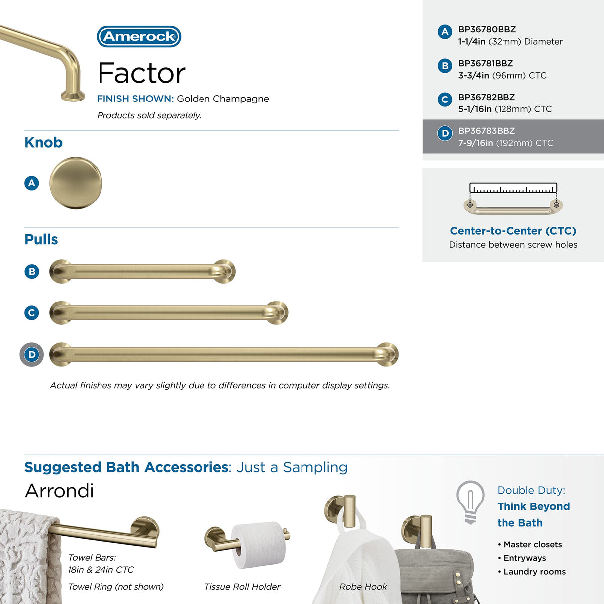 Amerock Cabinet Pull Golden Champagne 7-9/16 in (192 mm) Center-to-Center Drawer Pull Factor Kitchen and Bath Hardware Furniture Hardware