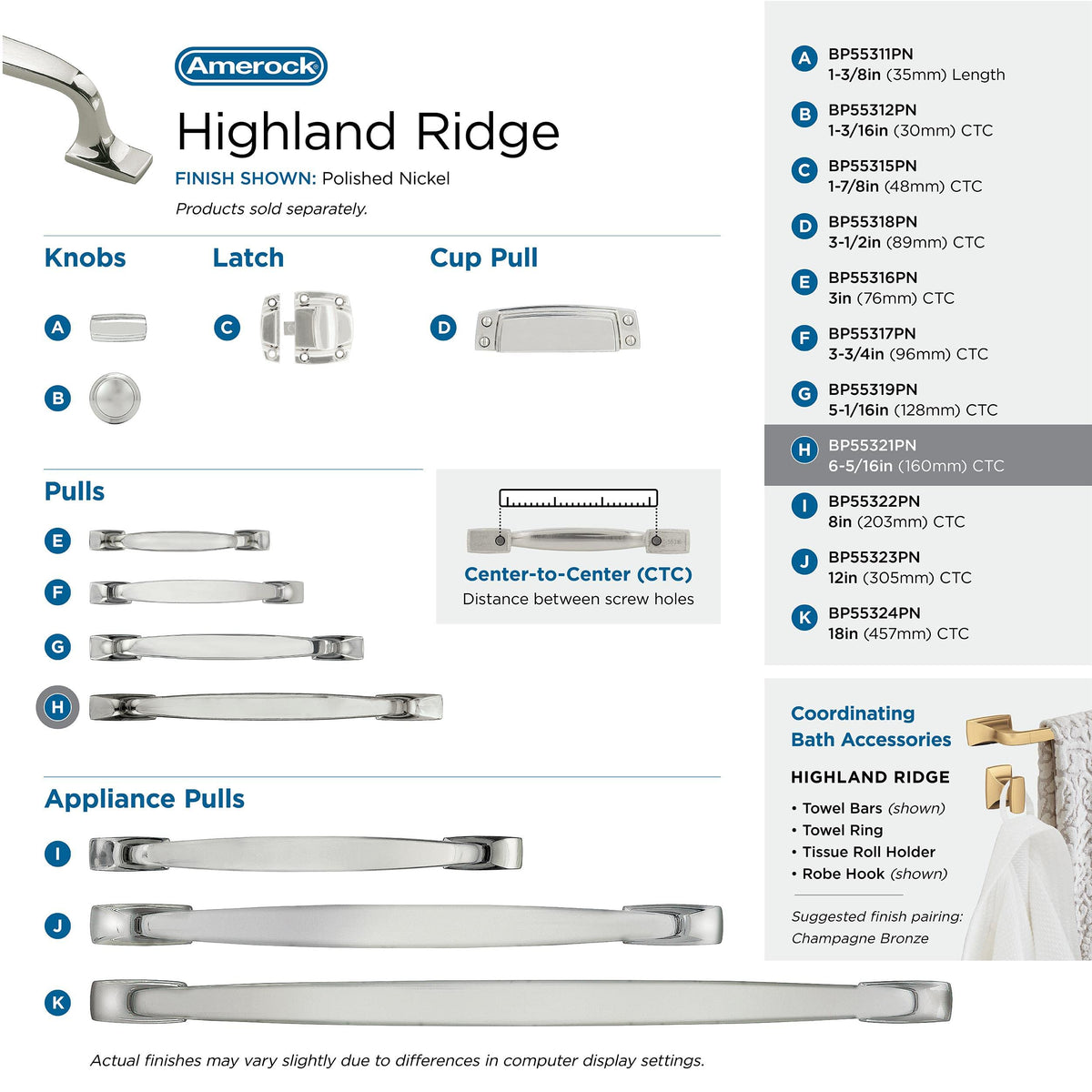 Amerock Cabinet Pull Polished Nickel 6-5/16 inch (160 mm) Center to Center Highland Ridge 1 Pack Drawer Pull Drawer Handle Cabinet Hardware