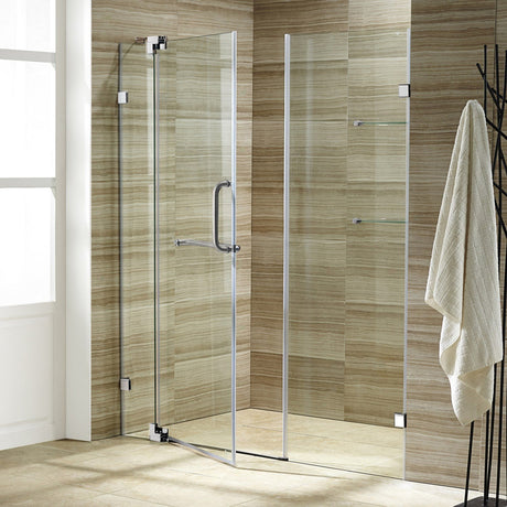 VIGO Adjustable 42 - 48 in. W x 72 in. H Frameless Pivot Rectangle Shower Door with Clear Tempered Glass and St. Steel Hardware in Brushed Nickel Finish with Reversible Handle - VG6042BNCL48