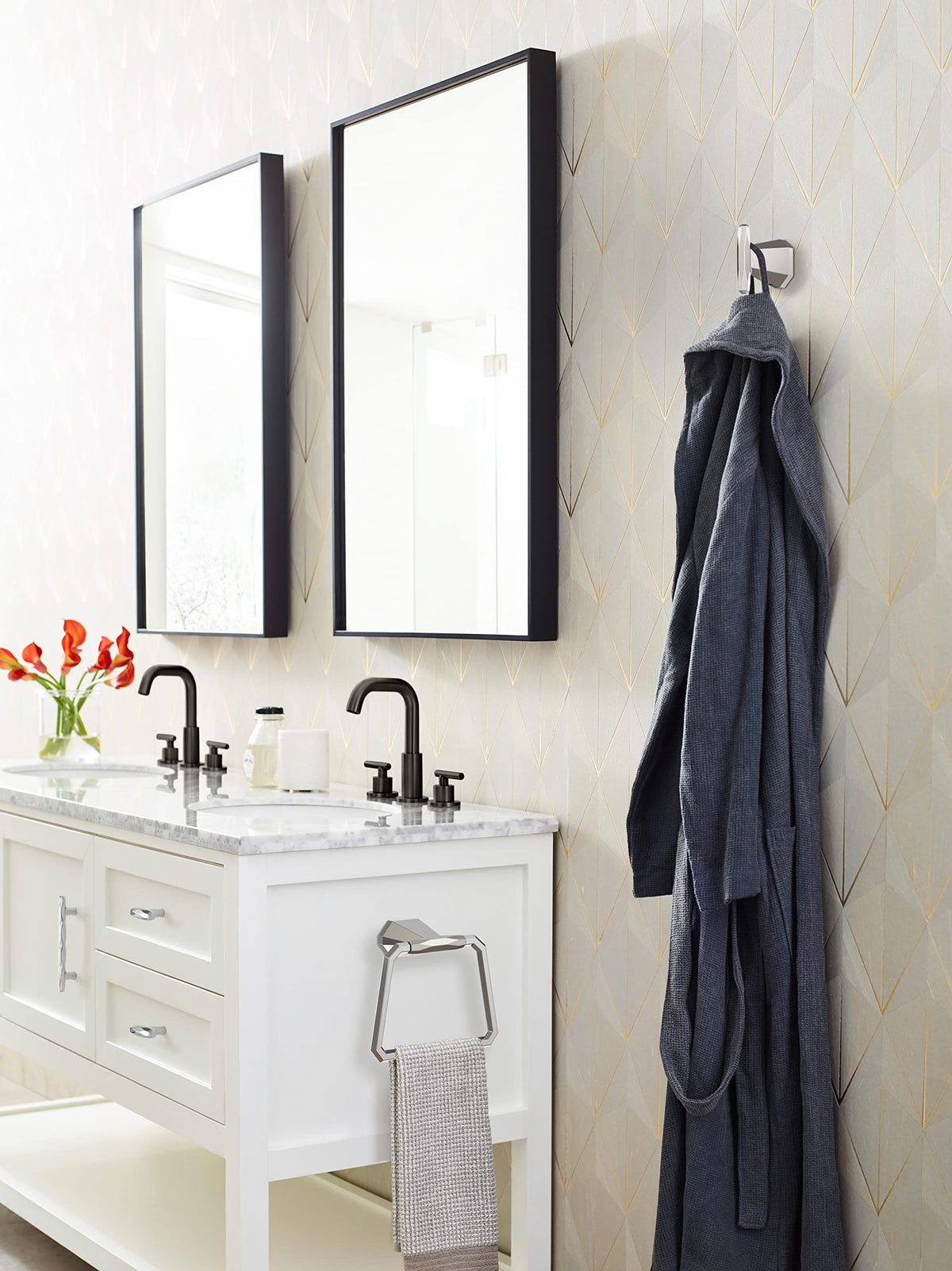 Amerock BH3604226 Chrome Towel Ring 5-9/16 in (141 mm) Length Towel Holder St. Vincent Hand Towel Holder for Bathroom Wall Small Kitchen Towel Holder Bath Accessories