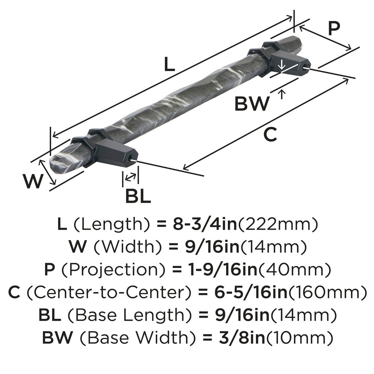 Amerock BP36650MBKBBR Carrione Cabinet Pull, 6-5/16 in (160 mm) Center-to-Center, Marble Black/Black Bronze