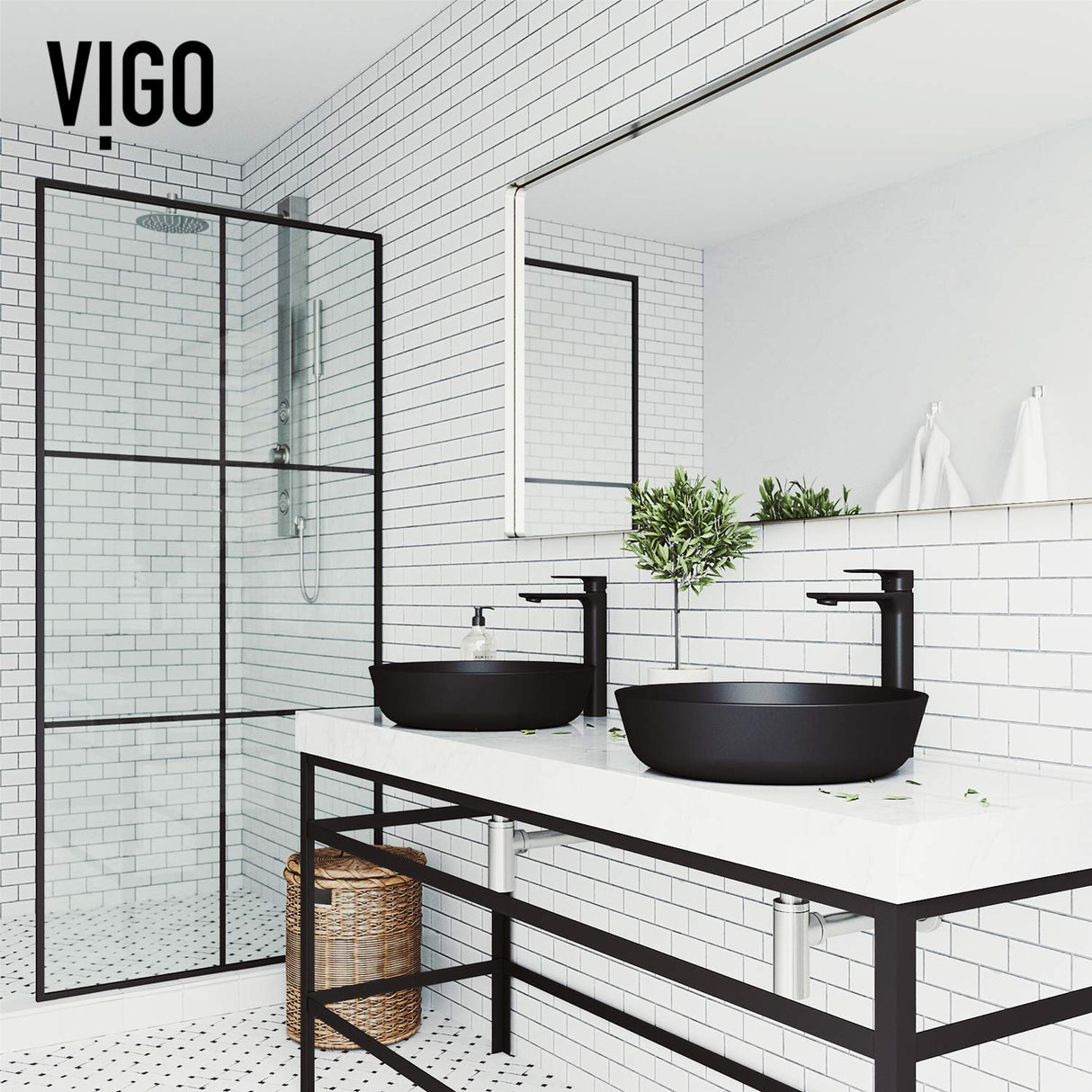 VIGO Modus 16.5 inch Diameter Over the Counter Freestanding MatteShellTM Round Vessel Bathroom Sink in Black - Sink for Bathroom VG07113