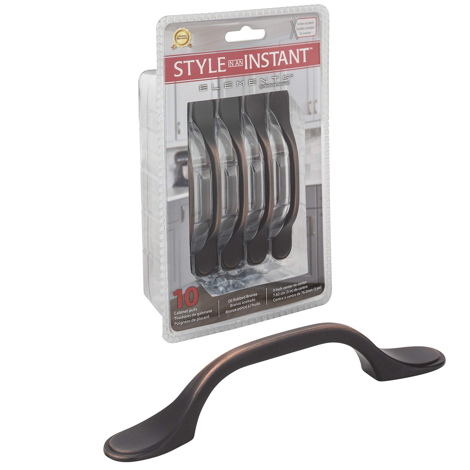 Elements 254-3DBAC-R 3" Center-to-Center Brushed Oil Rubbed Bronze Kenner Retail Packaged Cabinet Pull