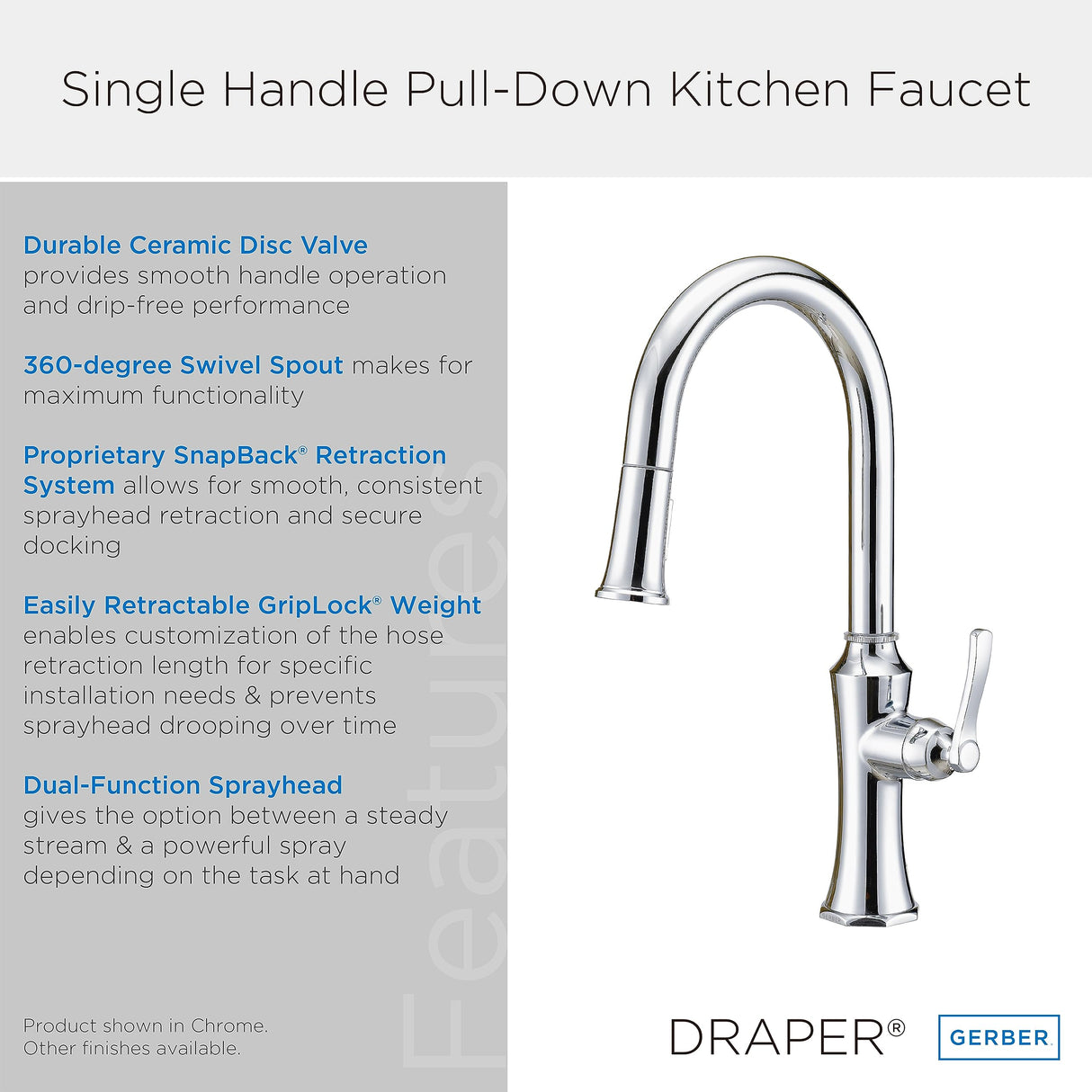 Gerber D454028SS Stainless Steel Draper Single Handle Pull-down Kitchen Faucet