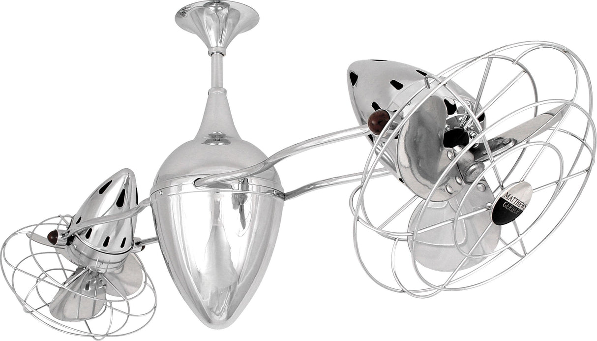 Matthews Fan AR-CR-MTL-DAMP Ar Ruthiane 360° dual headed rotational ceiling fan in polished chrome finish with metal blades for damp location.