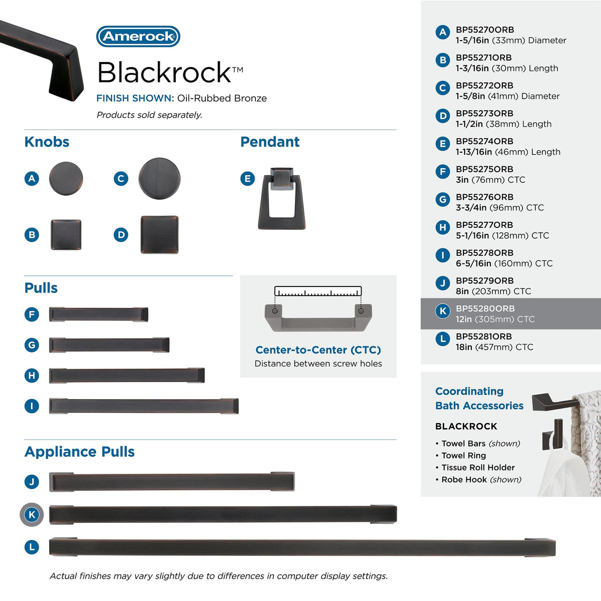 Amerock Appliance Pull Oil Rubbed Bronze 12 inch (305 mm) Center to Center Blackrock 1 Pack Drawer Pull Drawer Handle Cabinet Hardware