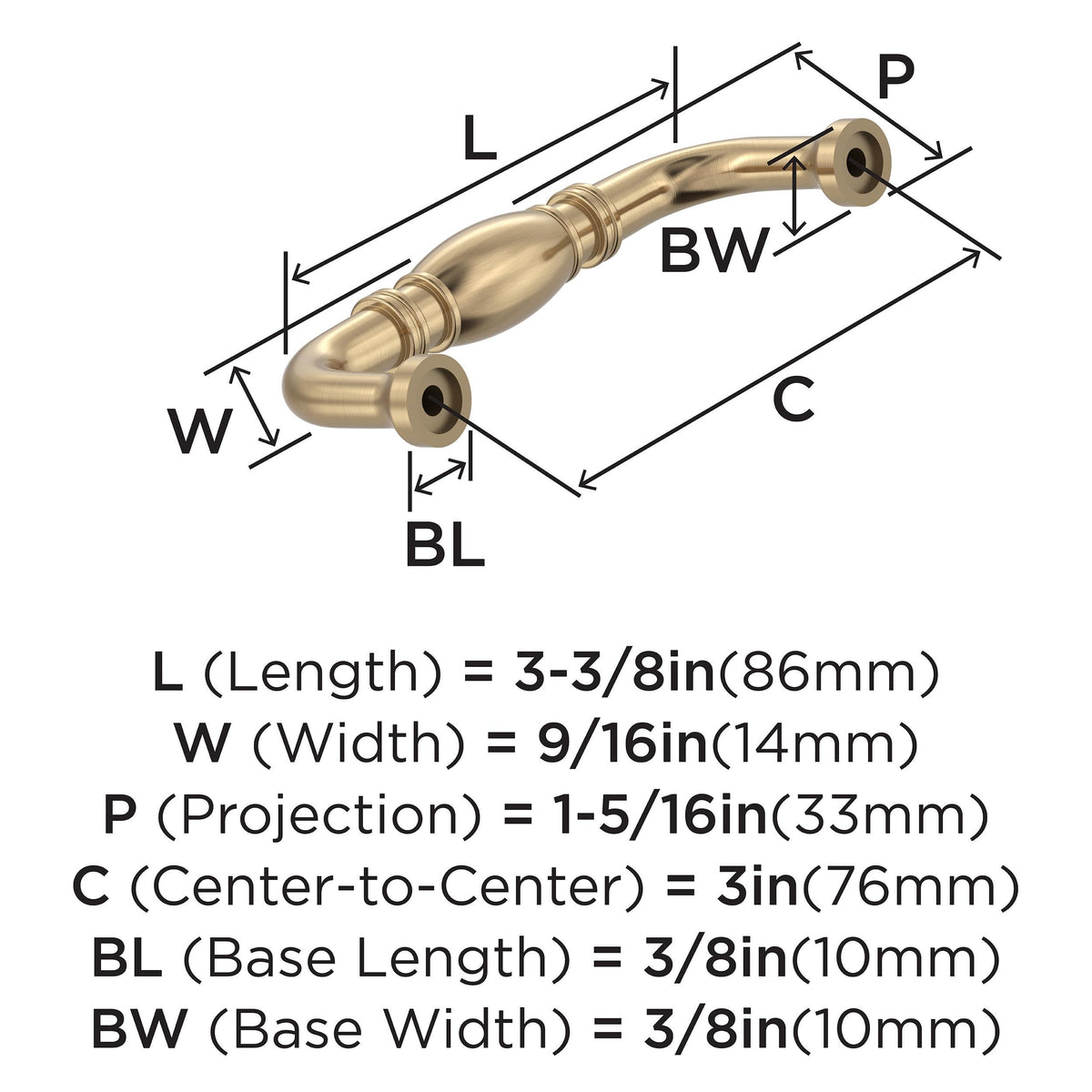 Amerock BP53013CZ Champagne Bronze Cabinet Pull 3 inch (76mm) Center-to-Center Cabinet Hardware Granby Furniture Hardware Drawer Pull
