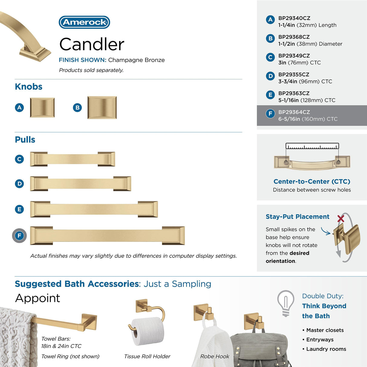 Amerock Cabinet Pull Champagne Bronze 6-5/16 in (160 mm) Center-to-Center Drawer Pull Candler Kitchen and Bath Hardware Furniture Hardware