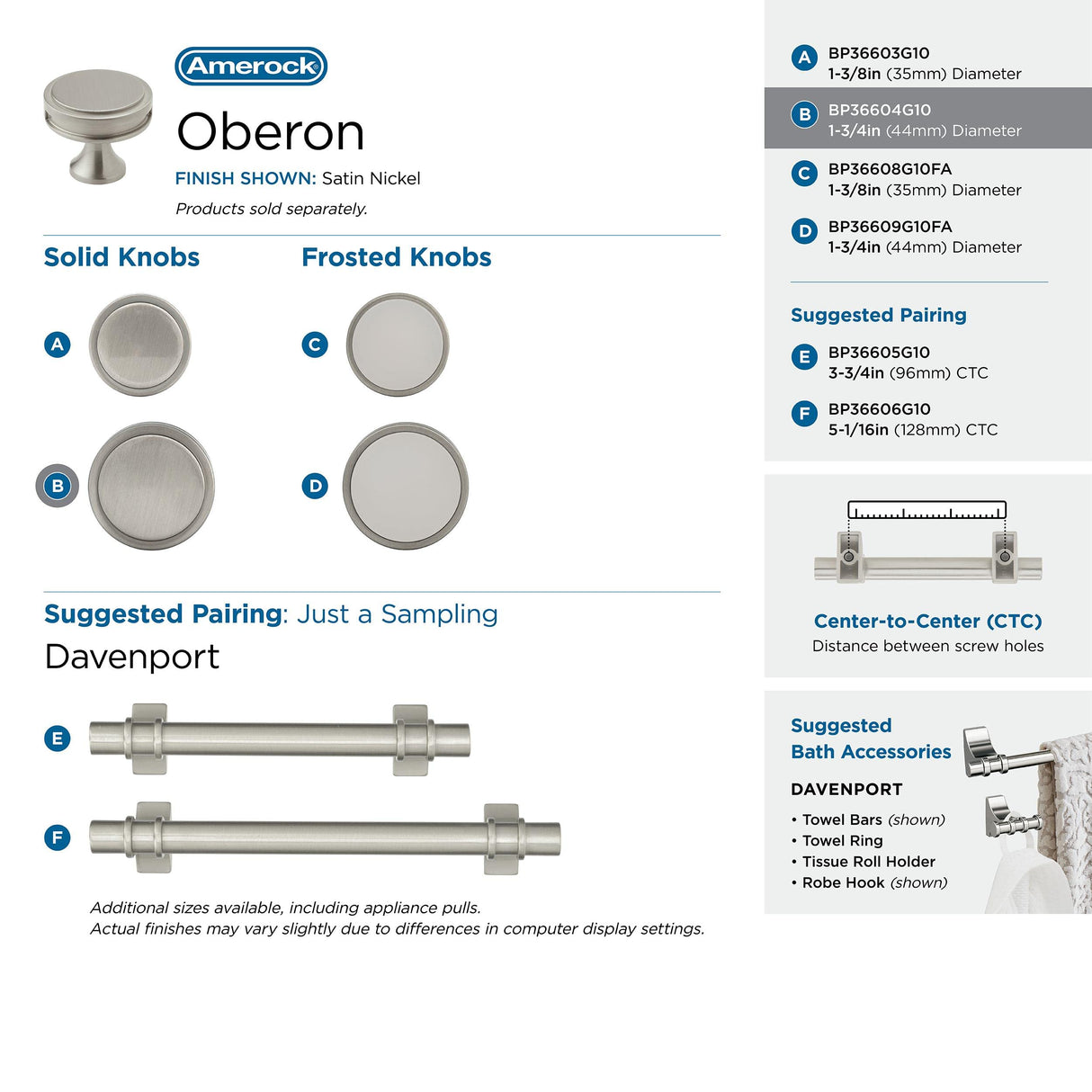 Amerock Cabinet Knob Satin Nickel 1-3/4 inch (44 mm) Diameter Oberon 1 Pack Drawer Knob Cabinet Hardware