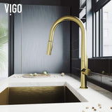 VIGO Greenwich Matte Gold Kitchen Faucet with Pull-Down Sprayer | Solid Brass Faucet for Kitchen Sink with 1.8 GPM Spout | Single-Handle Kitchen Sink Faucet with Dual Functioning Sink Sprayer