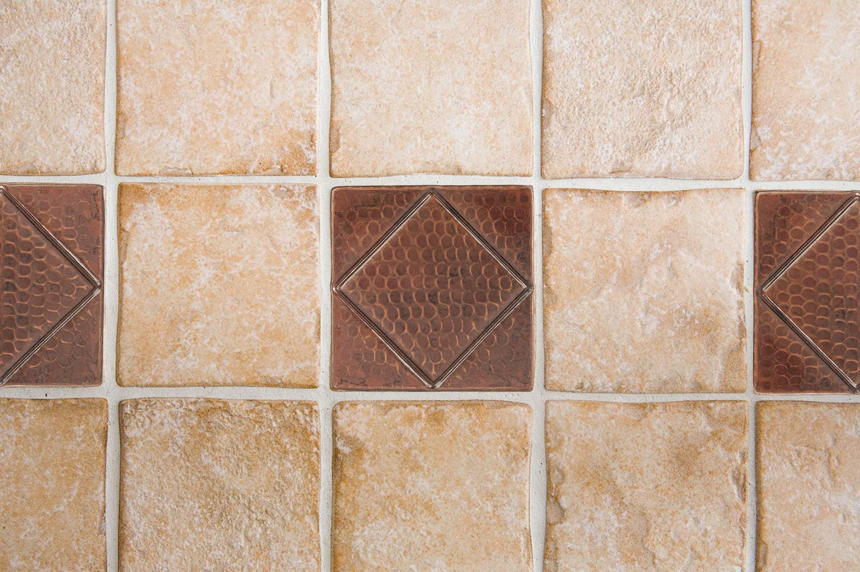 Premier Copper Products T4DBD 4-Inch x 4-Inch Hammered Copper Tile with Diamond Design