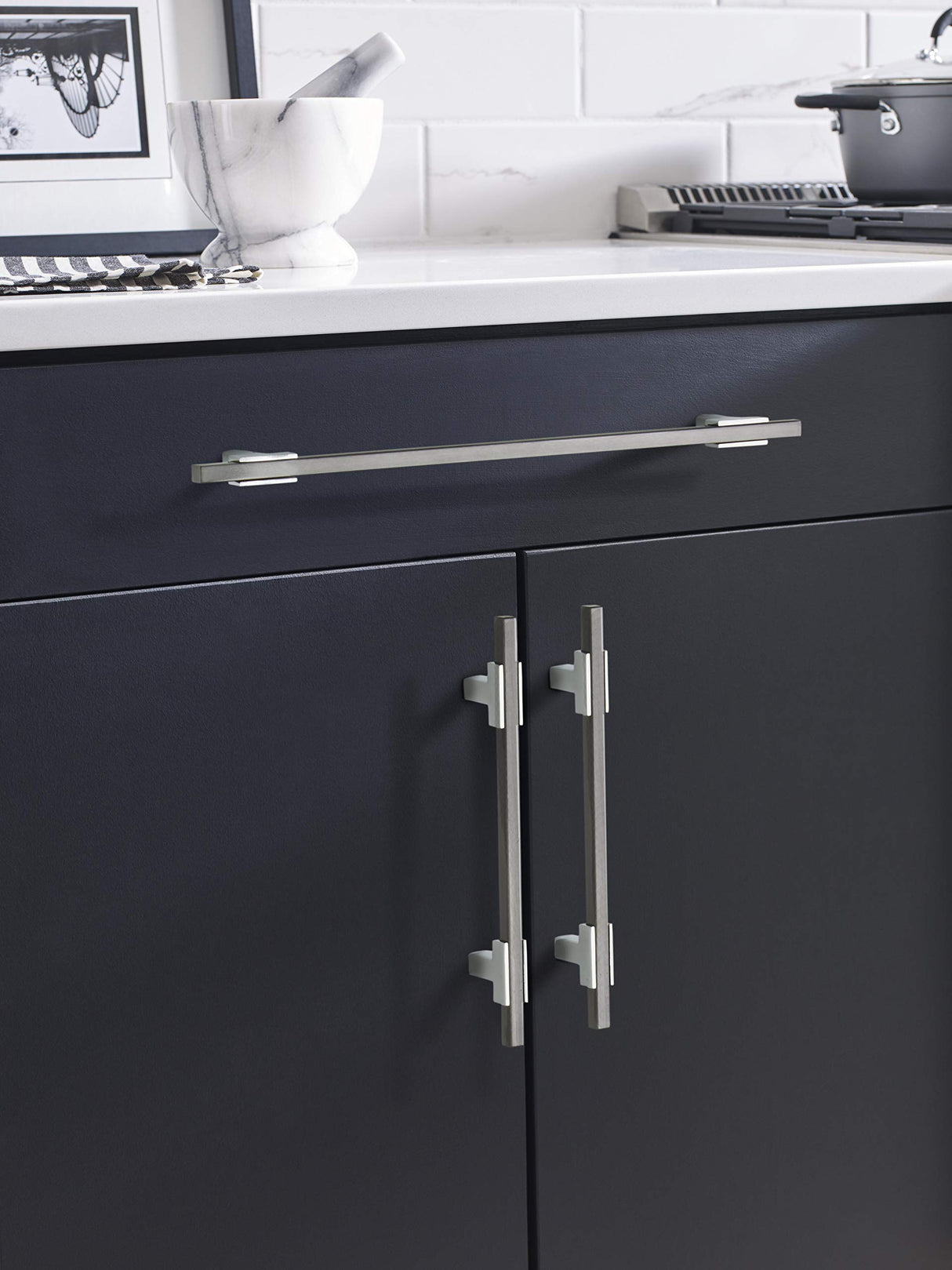 Amerock Cabinet Pull Polished Chrome/Black Chrome 5-1/16 inch (128 mm) Center to Center Urbanite 1 Pack Drawer Pull Drawer Handle Cabinet Hardware
