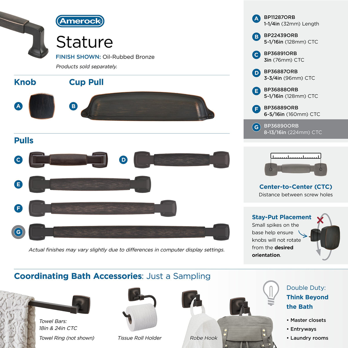 Amerock Cabinet Pull Oil Rubbed Bronze 8-13/16 inch (224 mm) Center-to-Center Stature 1 Pack Drawer Pull Cabinet Handle Cabinet Hardware