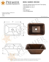 Premier Copper Products BRECDB2 17-Inch Rectangle Copper Bar Sink with 2-Inch Drain Size, Oil Rubbed Bronze