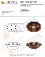 Premier Copper Products LO19FFLDB 19-Inch Oval Fleur De Lis Under Mount Hammered Copper Sink, Oil Rubbed Bronze