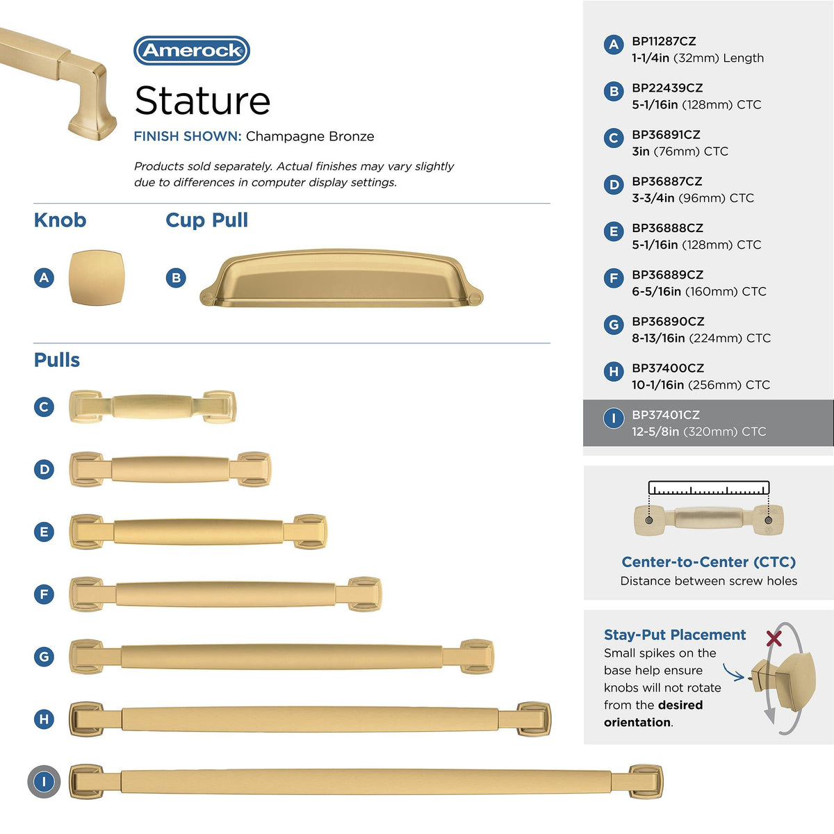 Amerock BP37401CZ Champagne Bronze Cabinet Pull 12-5/8 in (320 mm) Center-to-Center Cabinet Handle Stature Drawer Pull Kitchen Cabinet Handle Furniture Hardware