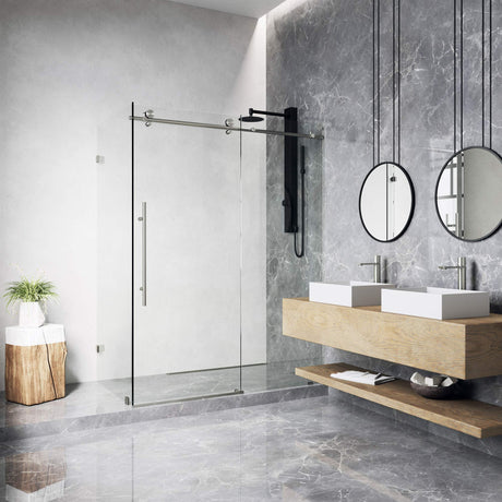VIGO 46"W x 76"H Elan E-Class Frameless Sliding Rectangle Shower Enclosure with Clear Tempered Glass, Reversible Door Handle and Stainless Steel Hardware in Stainless Steel-VG6053STCL48
