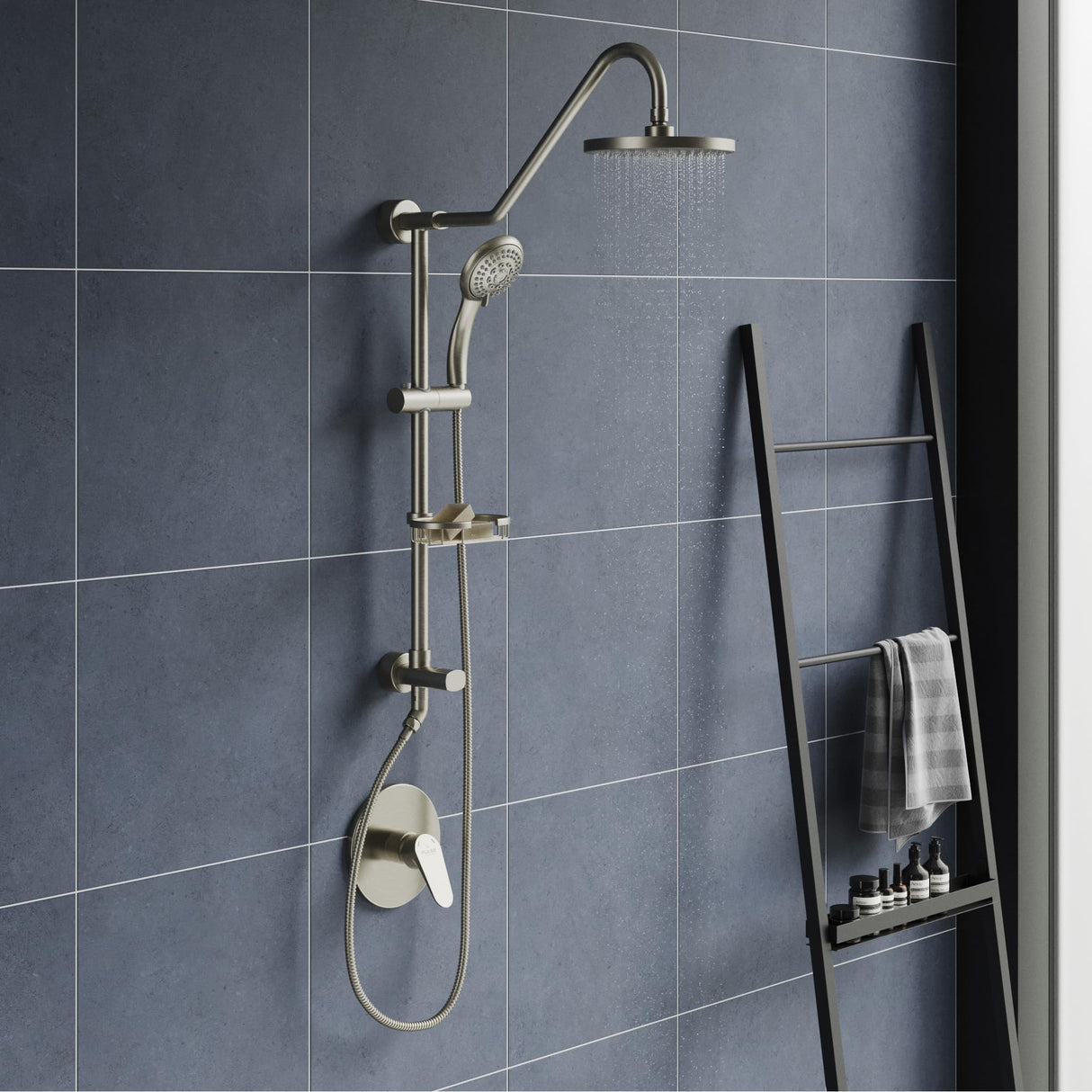 PULSE ShowerSpas 1011-BN-1.8GPM Kauai III Shower System with 8" Rain Showerhead, 5-Function Hand Shower, Adjustable Slide Bar and Soap Dish, Brushed Nickel, 1.8 GPM