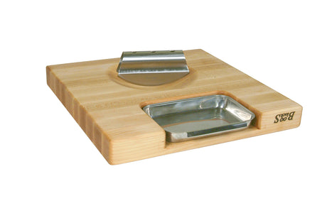 John Boos PM18180225-P-RK Block Newton Prep Master Maple Wood Reversible Cutting Board with Juice Groove, Pan and Double Blade Rocking Knife, 18 Inches x 2.25 18X18X2.25 MPL-EDGE GR-PREP MASTER-