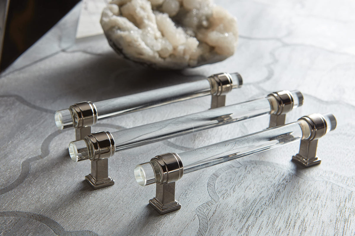 Amerock Cabinet Pull Clear/Polished Nickel 6-5/16 inch (160 mm) Center to Center Glacio 1 Pack Drawer Pull Drawer Handle Cabinet Hardware
