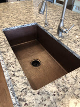 Premier Copper Products KSDB33199 33-Inch Hammered Copper Kitchen Single Basin Sink, Oil Rubbed Bronze
