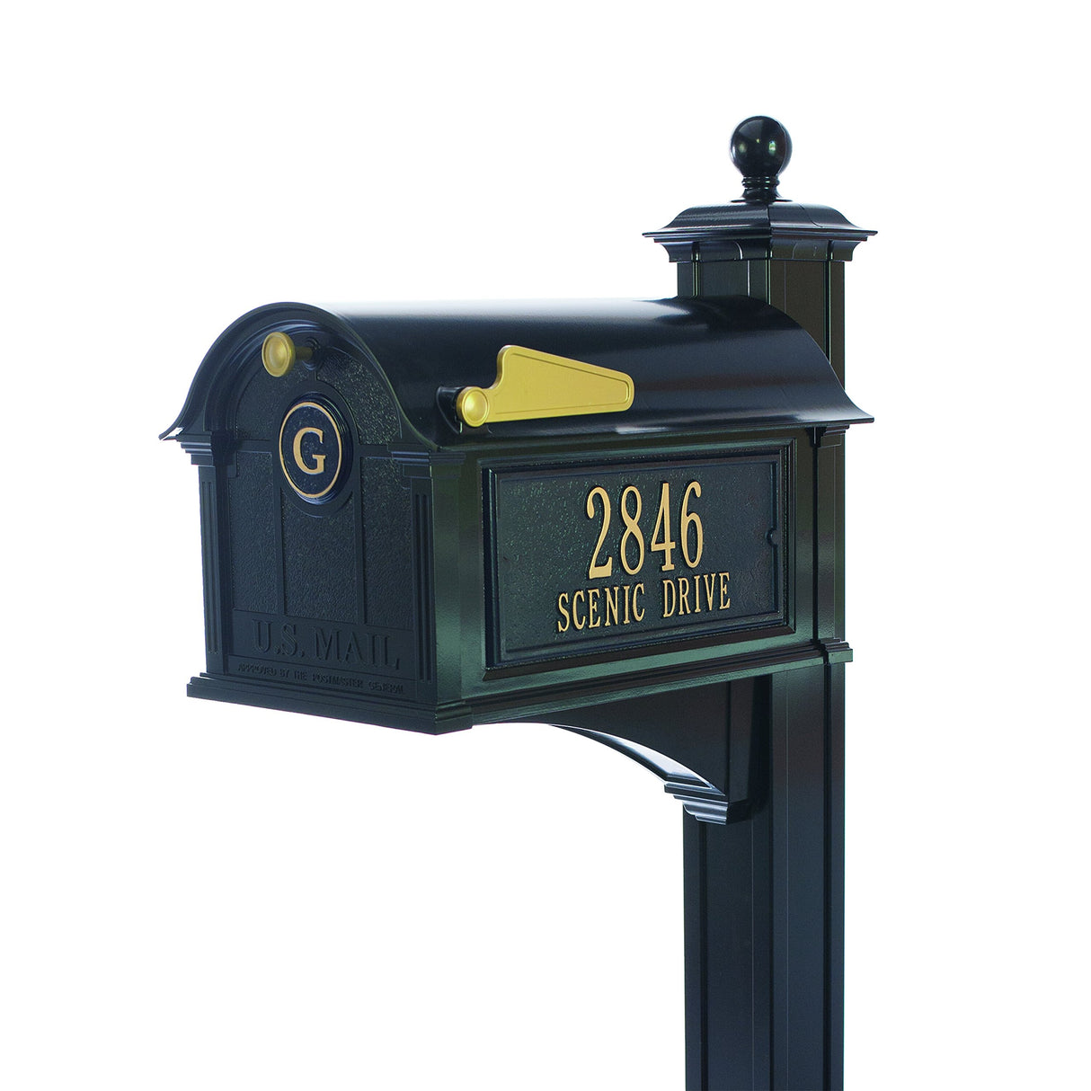 Whitehall 16236 - Balmoral Mailbox Side Plaques, Monogram & Post Package- Black