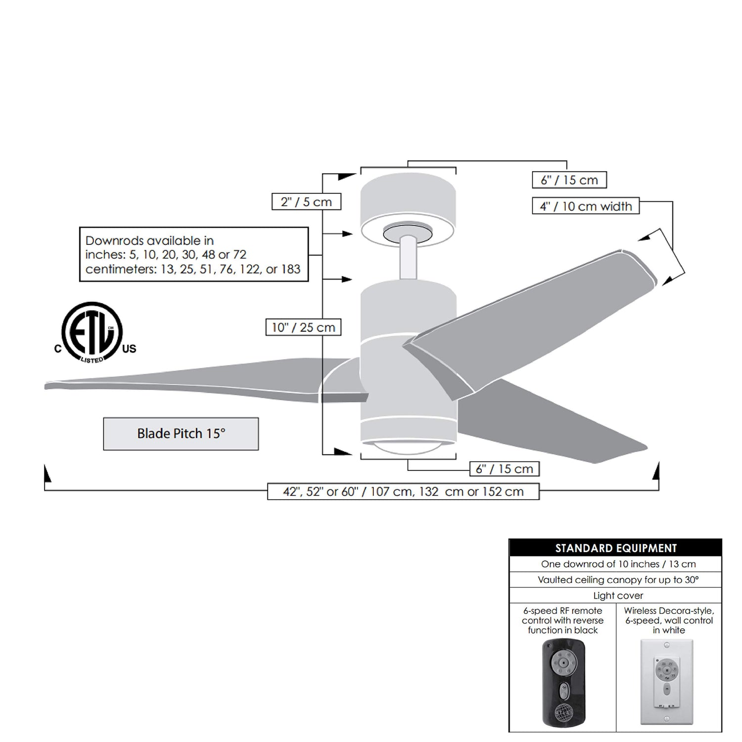 Matthews Fan SJ-BK-BW-60 Super Janet three-blade ceiling fan in Matte Black finish with 60” solid barn wood tone blades and dimmable LED light kit
