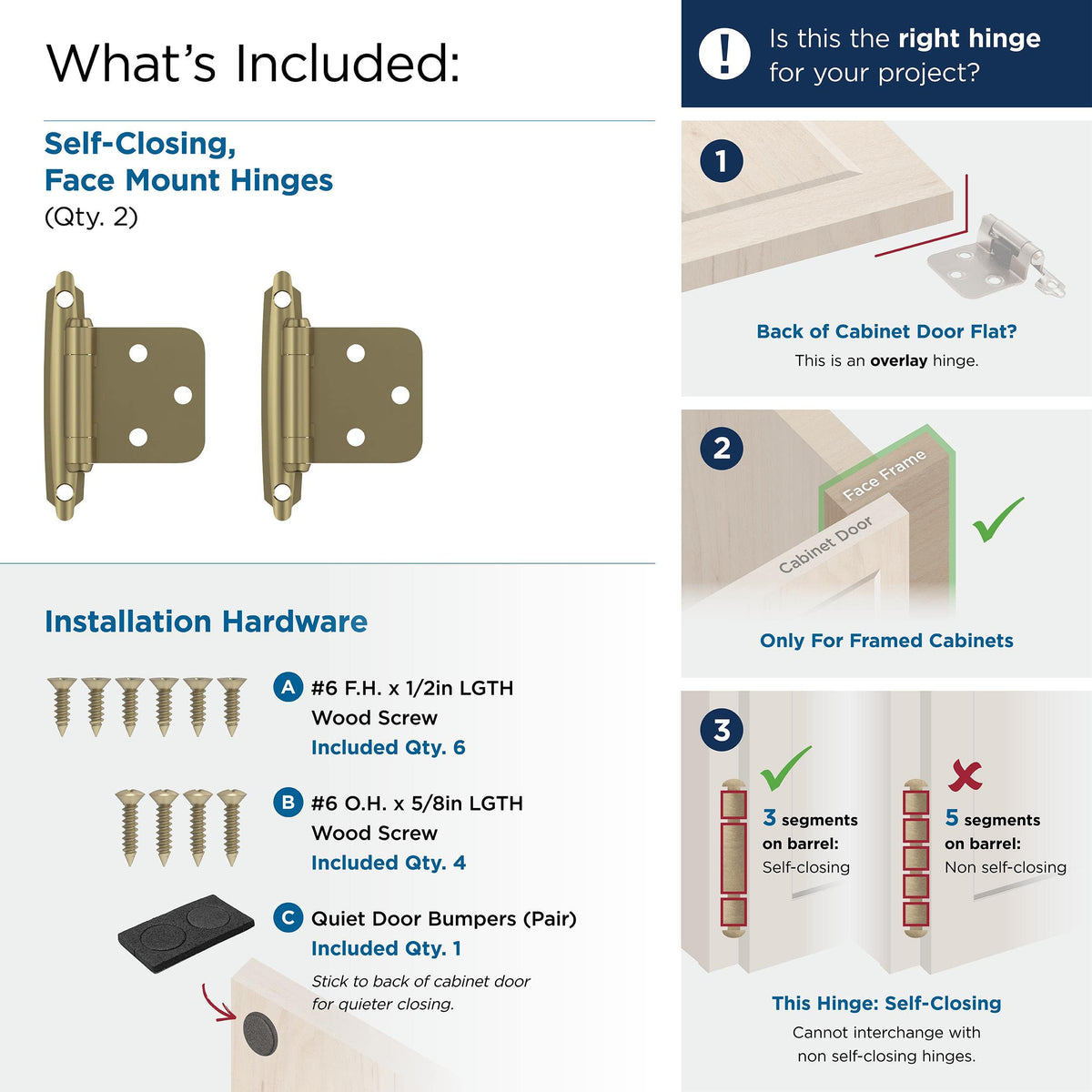 Amerock BPR3429BBZ Cabinet Hinge Variable Overlay Self Closing Face Mount Golden Champagne Kitchen Cabinet Door Hinge 1 Pair/2 Pack Functional Hardware