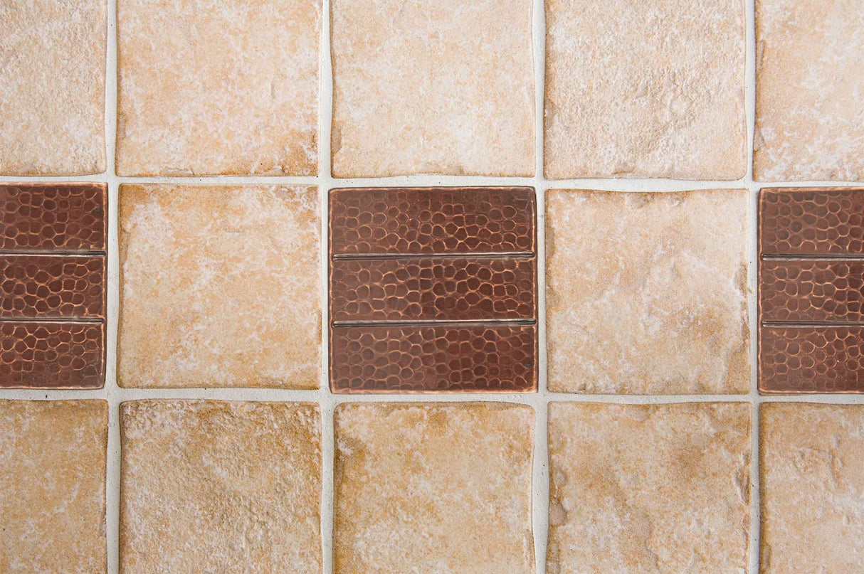 Premier Copper Products T4DBL 4-Inch x 4-Inch Hammered Copper Tile with Linear Design