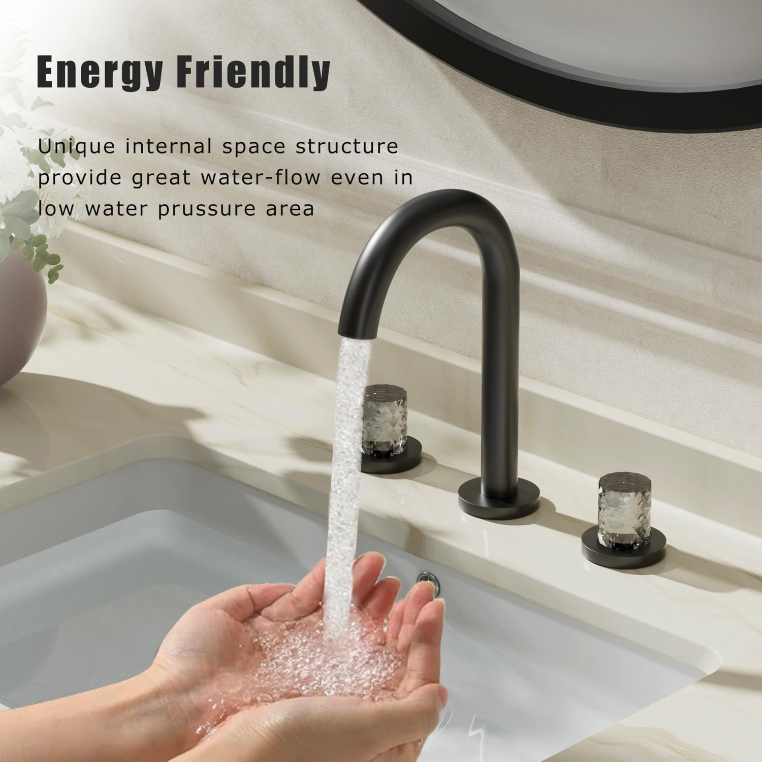 Bathroom Sink Faucet 3 Hole, 8 Inch Widespread Bathroom Faucets, Sink Faucet Black with Pop-up Drain & Hose