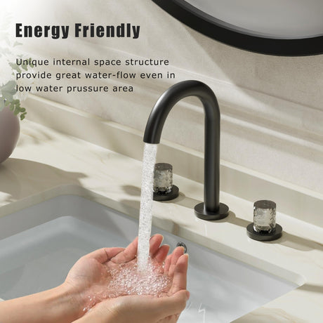 Bathroom Sink Faucet 3 Hole, 8 Inch Widespread Bathroom Faucets, Sink Faucet Black with Pop-up Drain & Hose