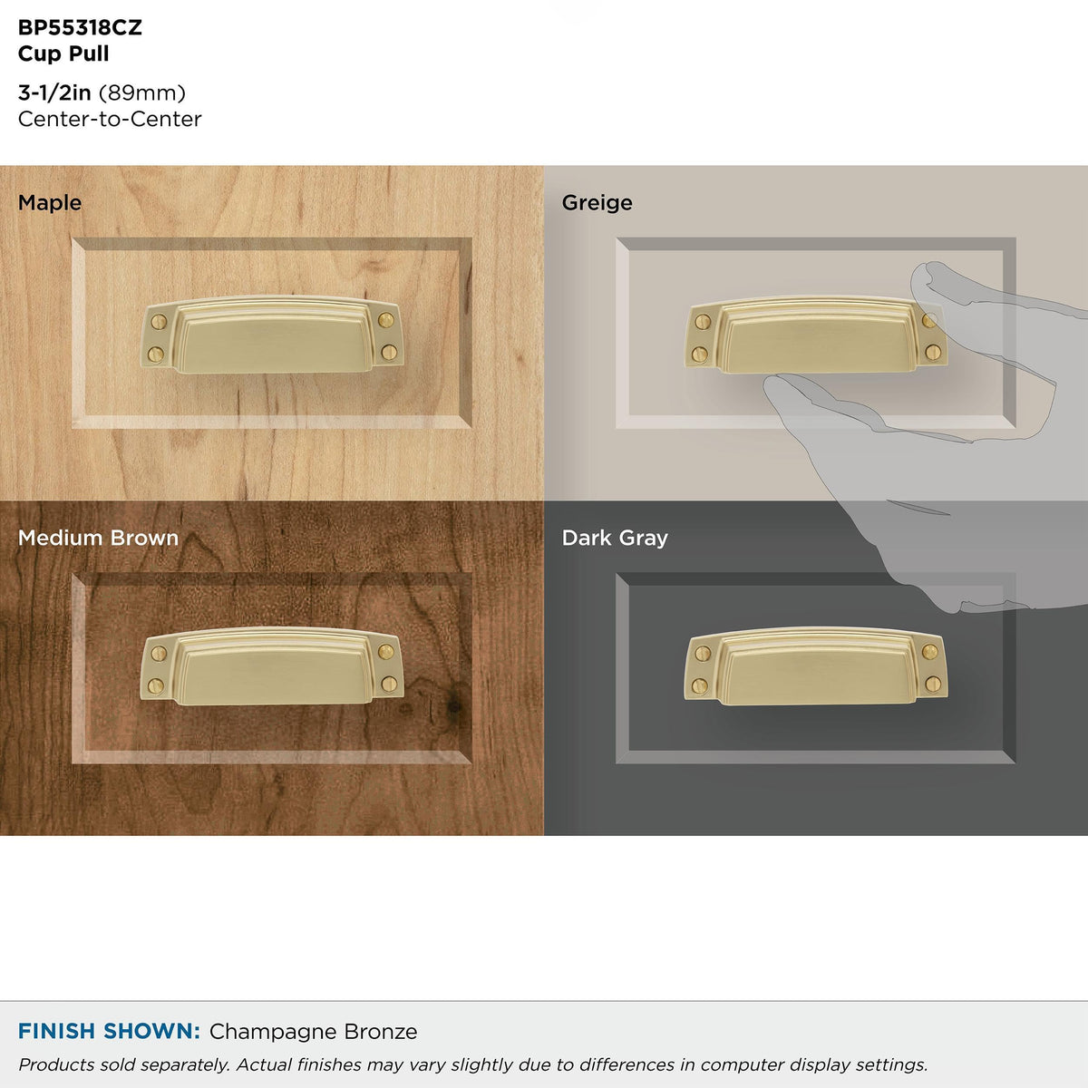 Amerock Cabinet Cup Pull Champagne Bronze 3-1/2 inch (89 mm) Center to Center Highland Ridge 1 Pack Drawer Pull Drawer Handle Cabinet Hardware