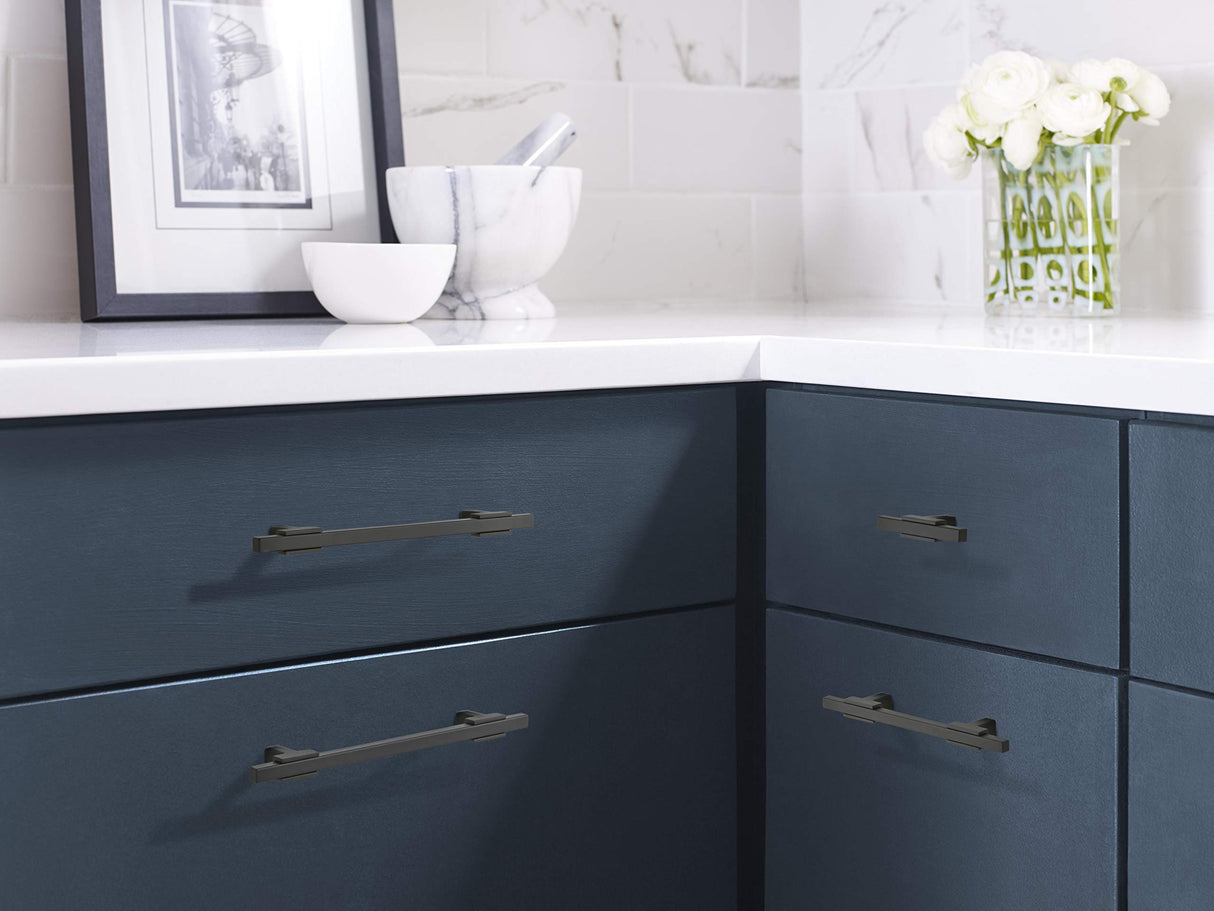 Amerock Cabinet Pull Matte Black/Matte Black 6-5/16 inch (160 mm) Center to Center Urbanite 1 Pack Drawer Pull Drawer Handle Cabinet Hardware