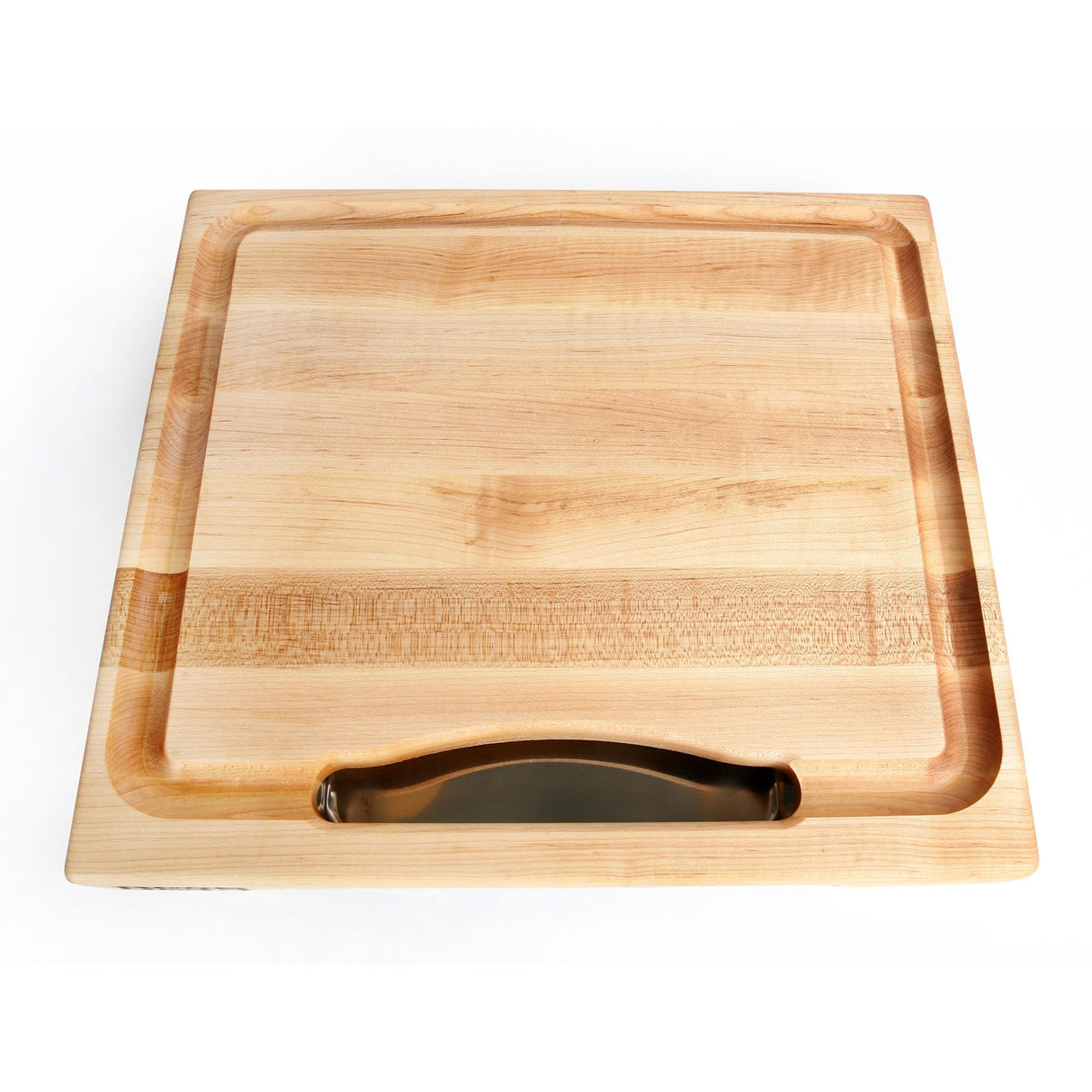 John Boos PM1514225-P Newton Prep Master Large Maple Wood Cutting Board for Kitchen, 15 Inches x 14 Inches, 2.25 Thick Reversible Edge Grain with Juice Groove & Stainless Pan 15X14X2.25 MPL-EDGE GR-PREP MASTER-