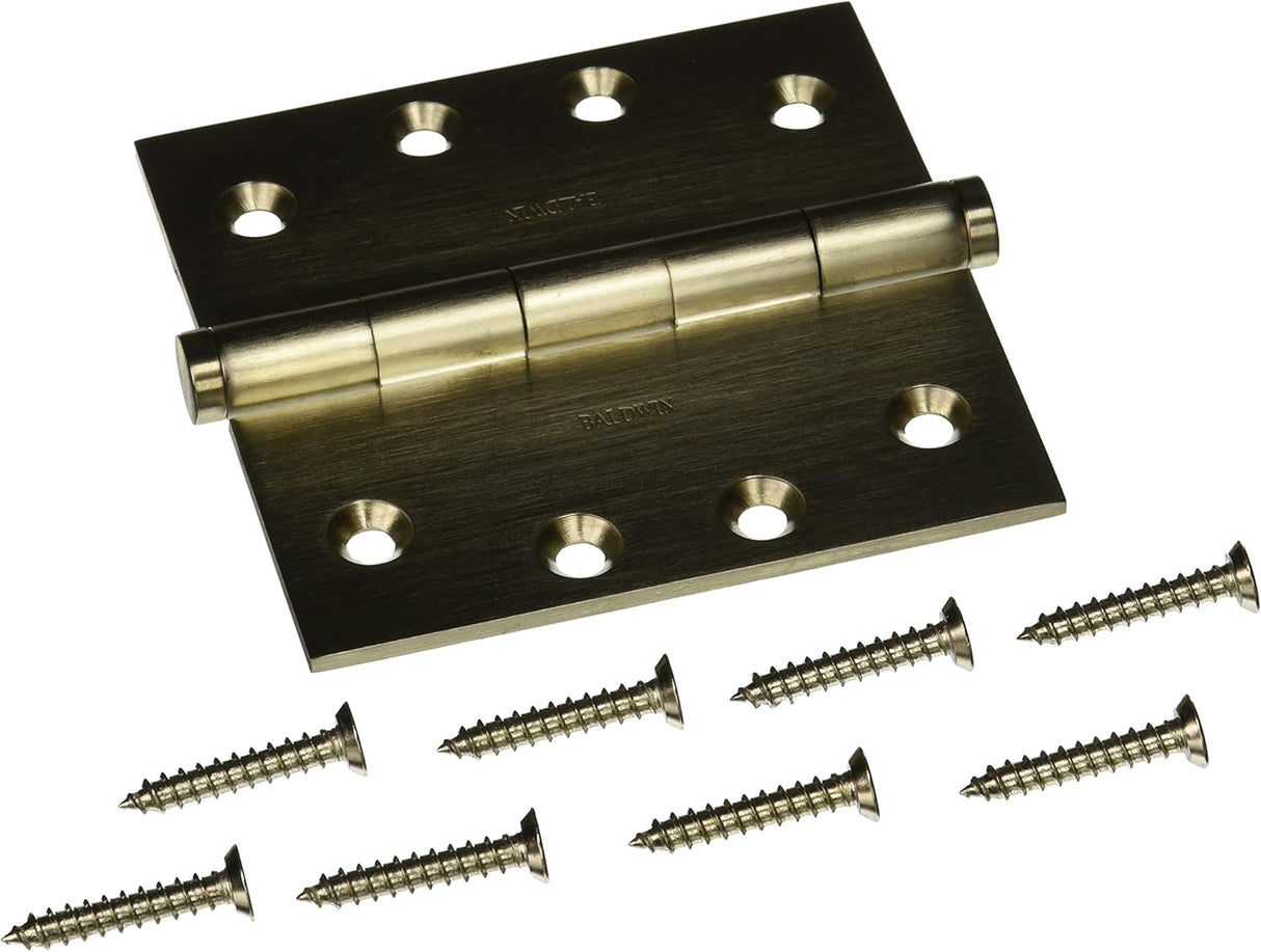 Baldwin 1040.056.I 4"×4" square corner hinge in Lifetime Satin Nickel