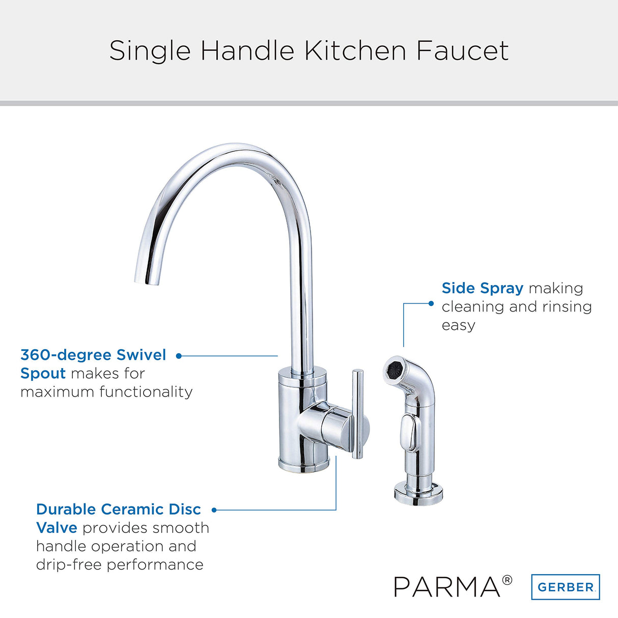 Gerber D401058 Chrome Parma Single Handle Kitchen Faucet