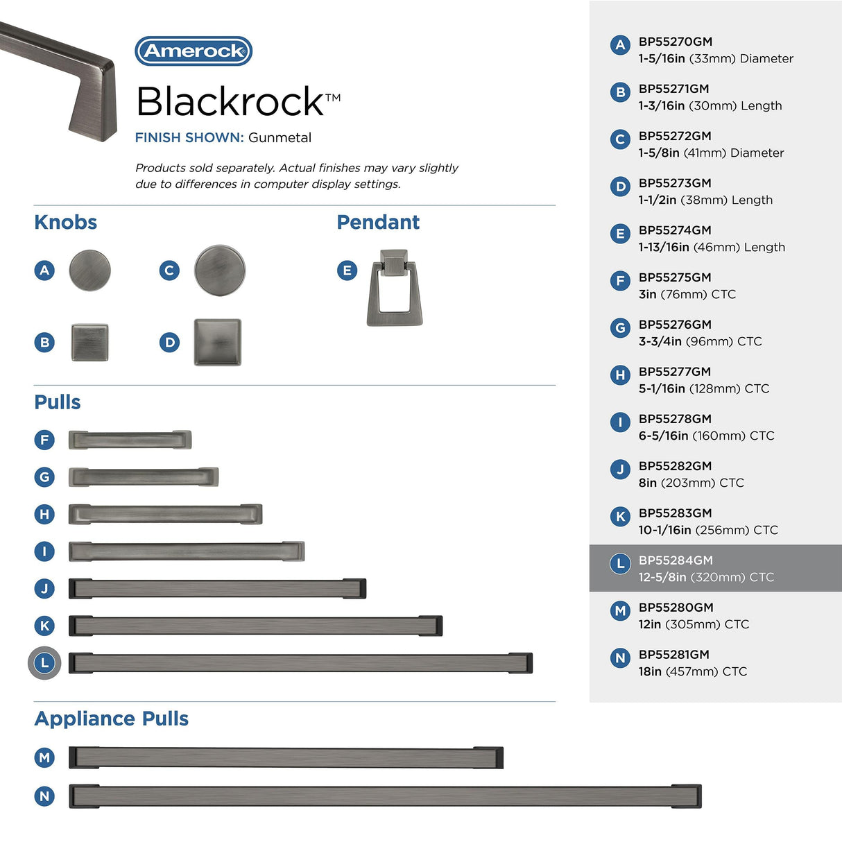 Amerock BP55284GM Gunmetal Cabinet Pull 12-5/8 in (320 mm) Center-to-Center Cabinet Handle Blackrock Drawer Pull Kitchen Cabinet Handle Furniture Hardware