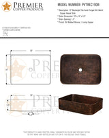 Premier Copper Products PVTREC19DB 19-Inch Rectangle Tub Hand Forged Old World Copper Vessel Sink