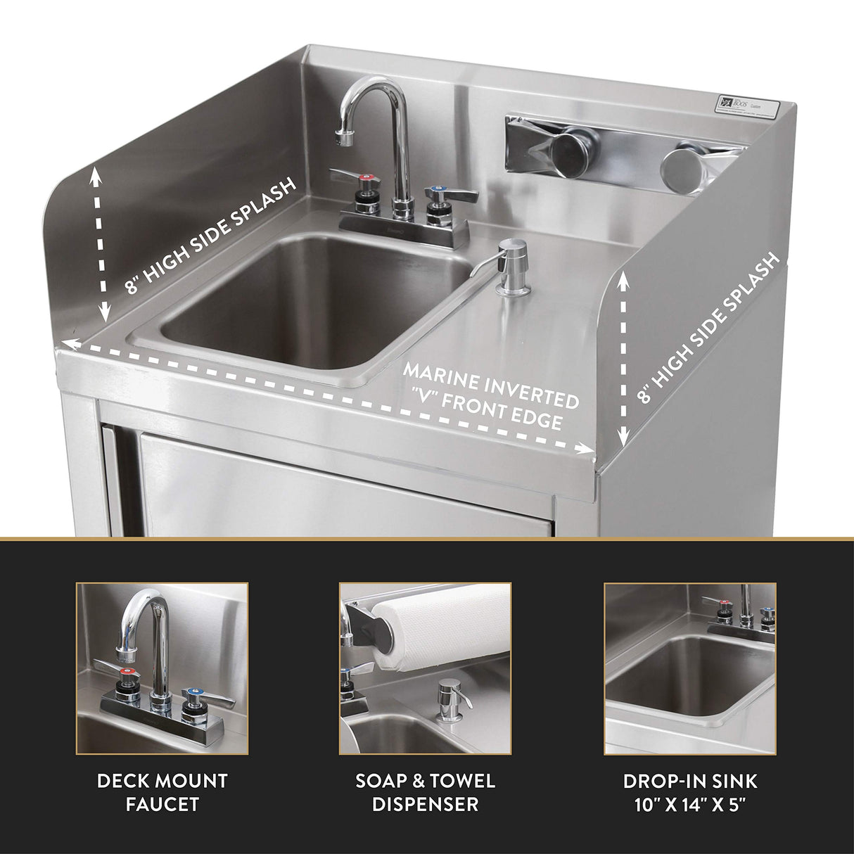 John Boos MHS-2624 Commercial Stainless Steel Mobile Hand Wash Station with Integrated 2.5 Gallon Water Heater, 5 Clean and 6 Gray Tanks