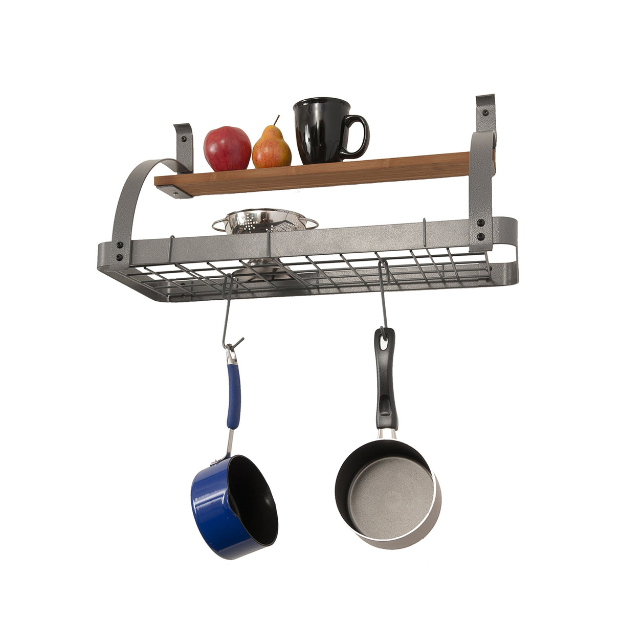 Enclume MPE-15 GY Bookshelf Wall Rack w/Wood Shelf & 8 Hooks GY