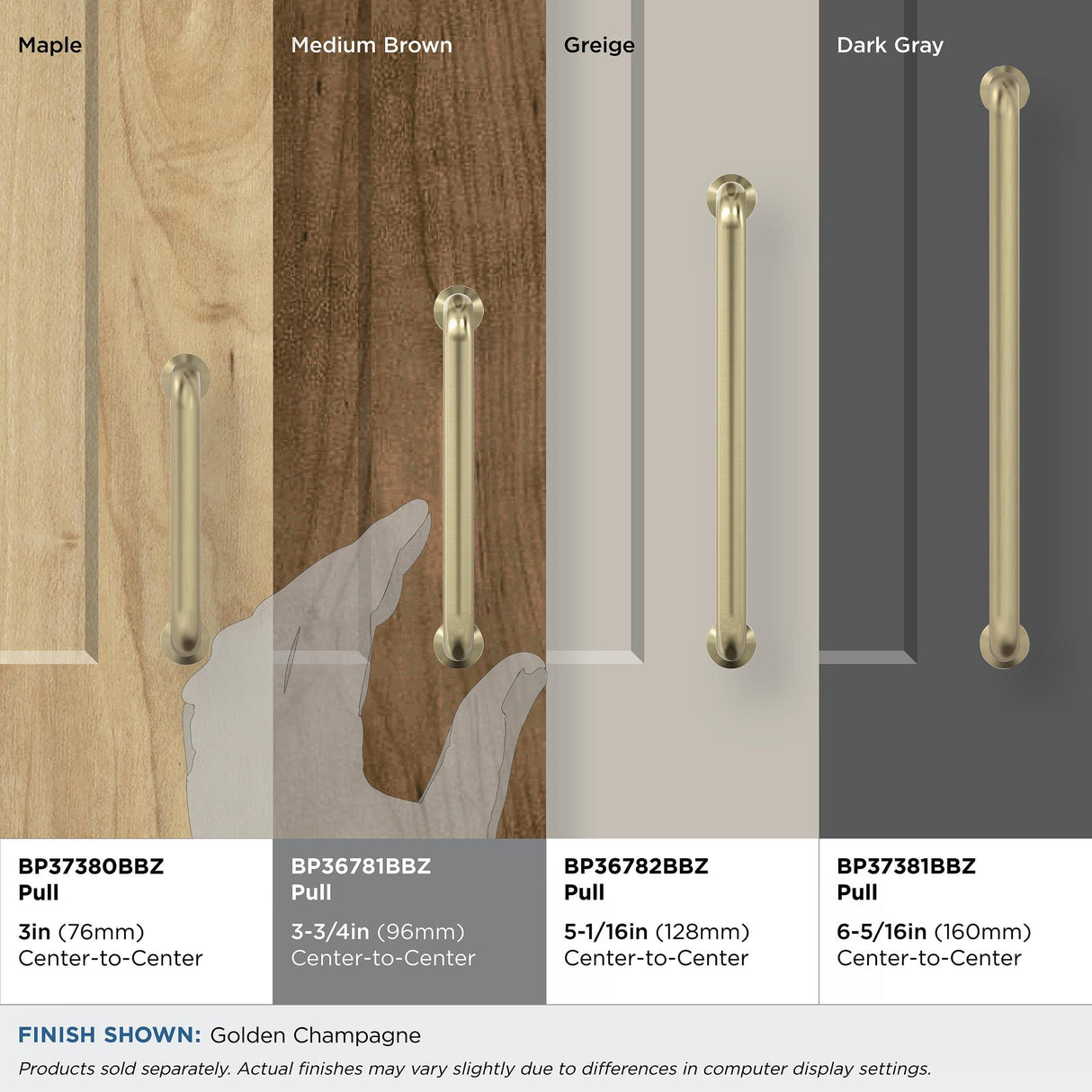 Amerock Cabinet Pull Golden Champagne 3-3/4 in (96 mm) Center-to-Center Drawer Pull |Factor Kitchen and Bath Hardware Furniture Hardware