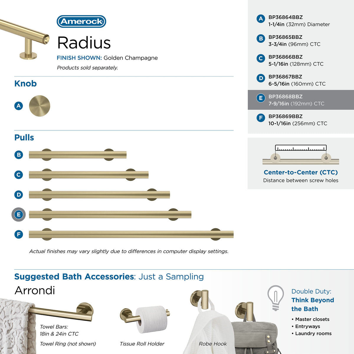 Amerock Cabinet Pull Golden Champagne 7-9/16 in (192 mm) Center-to-Center Drawer Pull Radius Kitchen and Bath Hardware Furniture Hardware