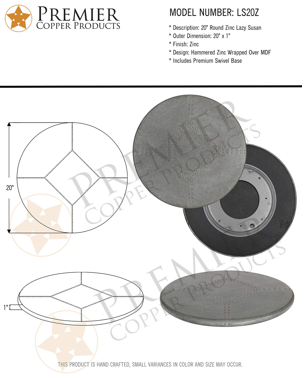 Premier Copper Products LS20Z 20-Inch Lazy Susan, Zinc