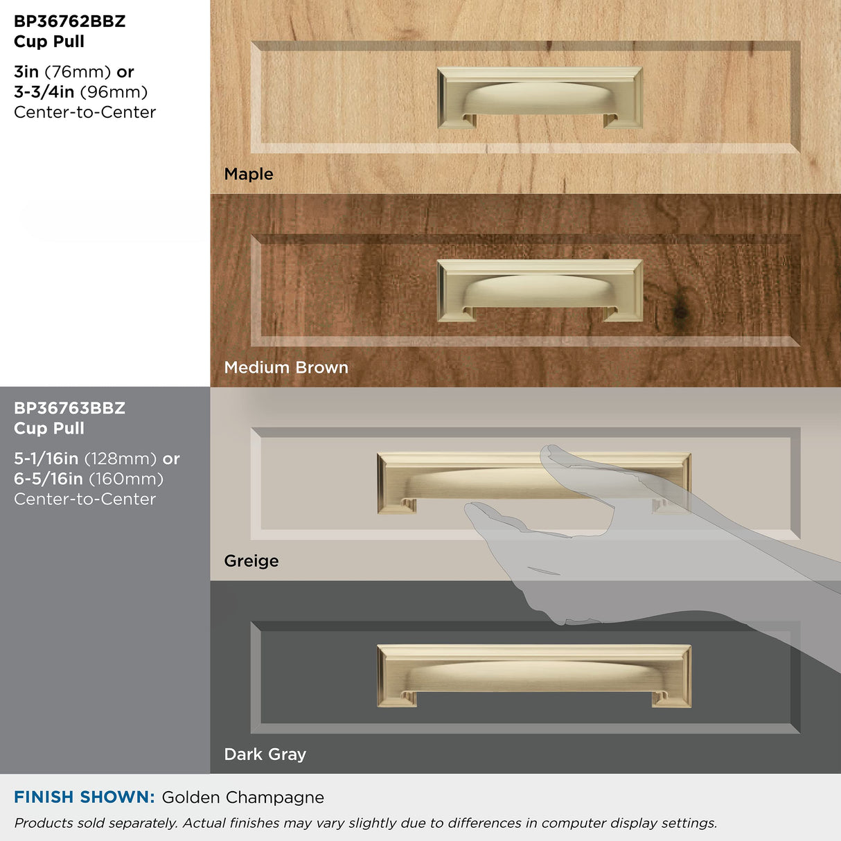 Amerock Cabinet Cup Pull Golden Champagne 5-1/16 inch & 6-5/16 inch (128 mm & 160 mm) Center to Center Appoint 1 Pack Drawer Pull Drawer Handle Cabinet Hardware