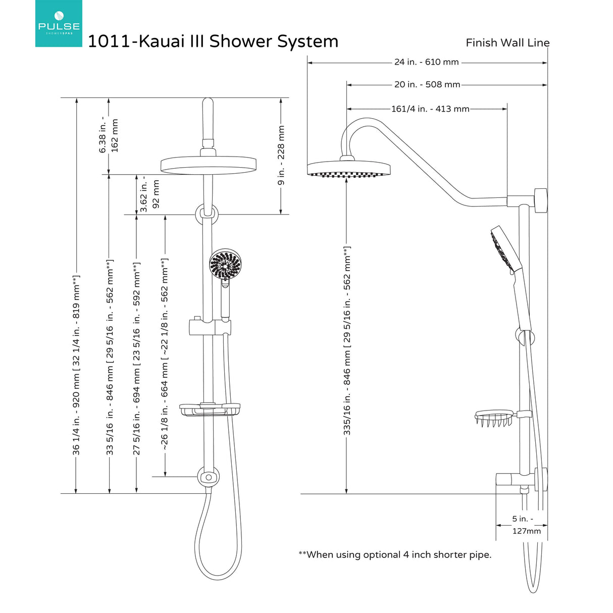 PULSE ShowerSpas 1011-CH-1.8GPM Kauai III Shower System, with 8" Rain Showerhead, 5-Function Hand Shower, Adjustable Slide Bar and Soap Dish, Polished Chrome, 1.8 GPM