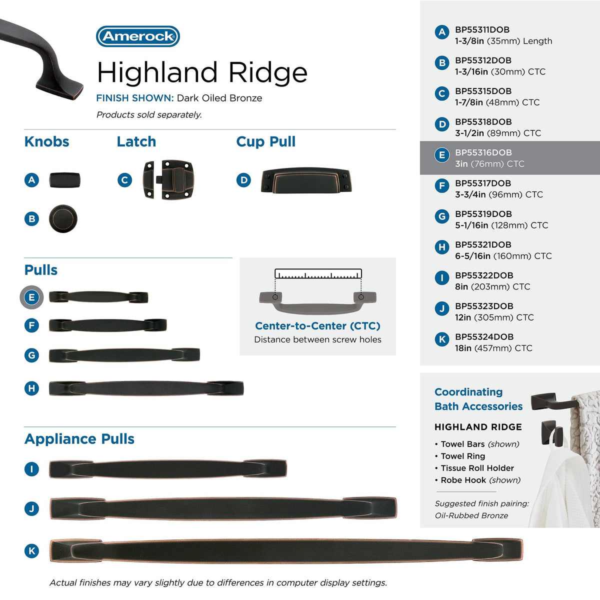 Amerock Cabinet Pull Dark Oiled Bronze 3 inch (76 mm) Center to Center Highland Ridge 1 Pack Drawer Pull Drawer Handle Cabinet Hardware