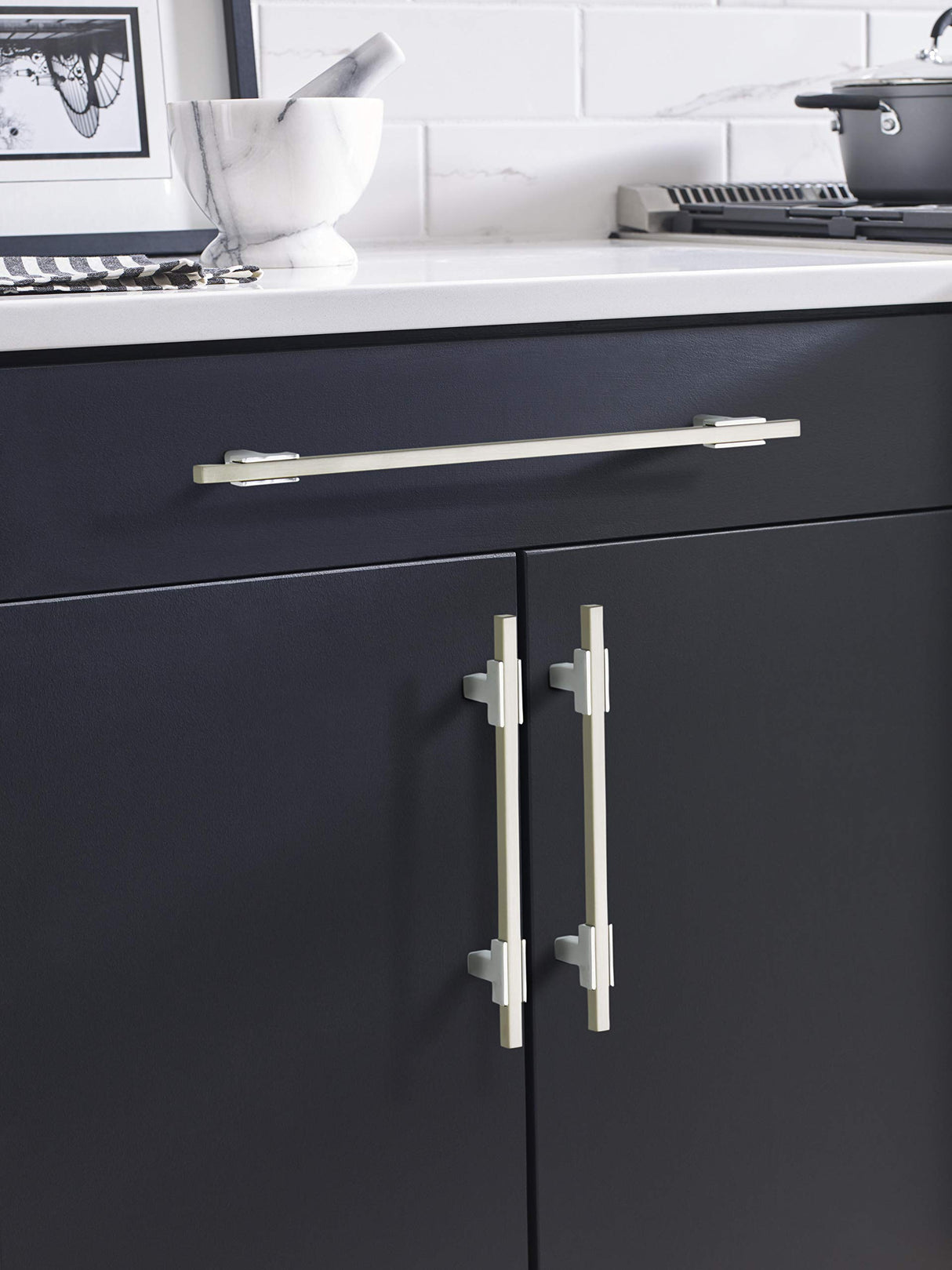 Amerock Cabinet Pull Polished Chrome/Satin Nickel 10-1/16 inch (256 mm) Center to Center Urbanite 1 Pack Drawer Pull Drawer Handle Cabinet Hardware