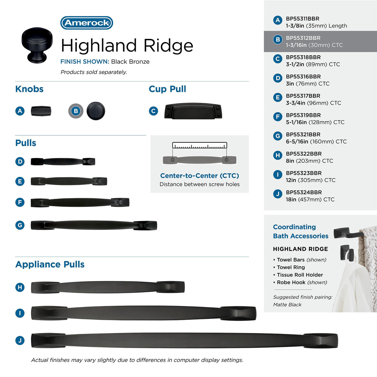 Amerock Cabinet Knob Black Bronze 1-3/16 inch (30 mm) Diameter Highland Ridge 1 Pack Drawer Knob Cabinet Hardware
