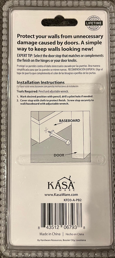 KasaWare KFD3-A-PB2 Rigid Door Stop, 2-pack